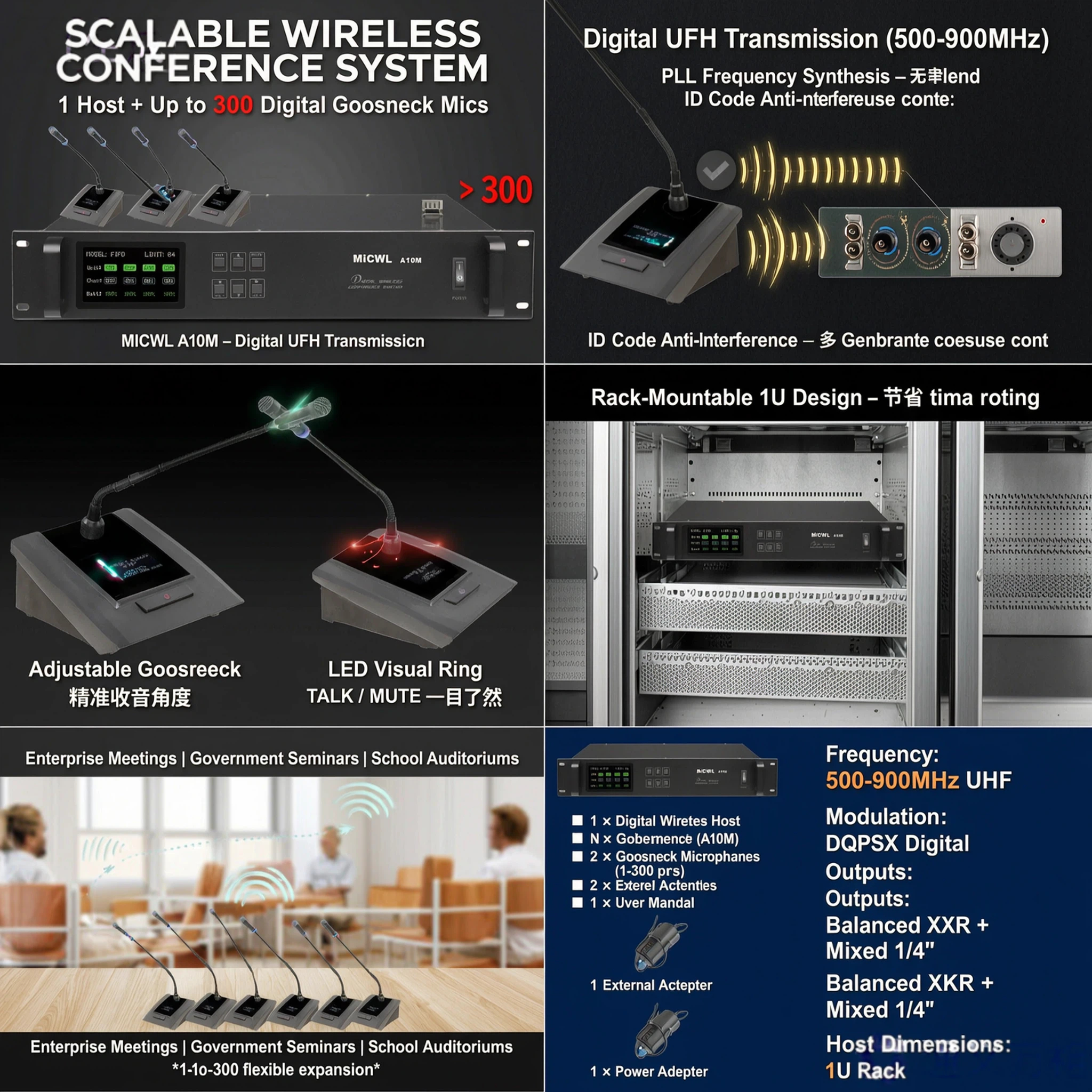 MICWL A116 Digital Wireless Conference Microphone System with Chairman and Delegate Gooseneck Units